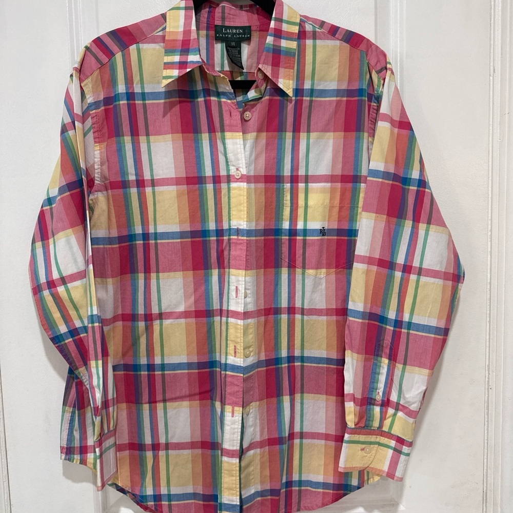 Lauren Ralph Lauren Women’s Multicolor Spring Plaid Button Shirt 14 Cotton Love